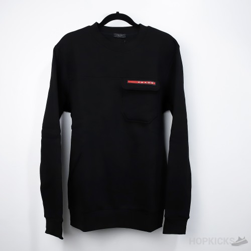 Prada Red Logo Patch Pocket Black Sweatshirt
